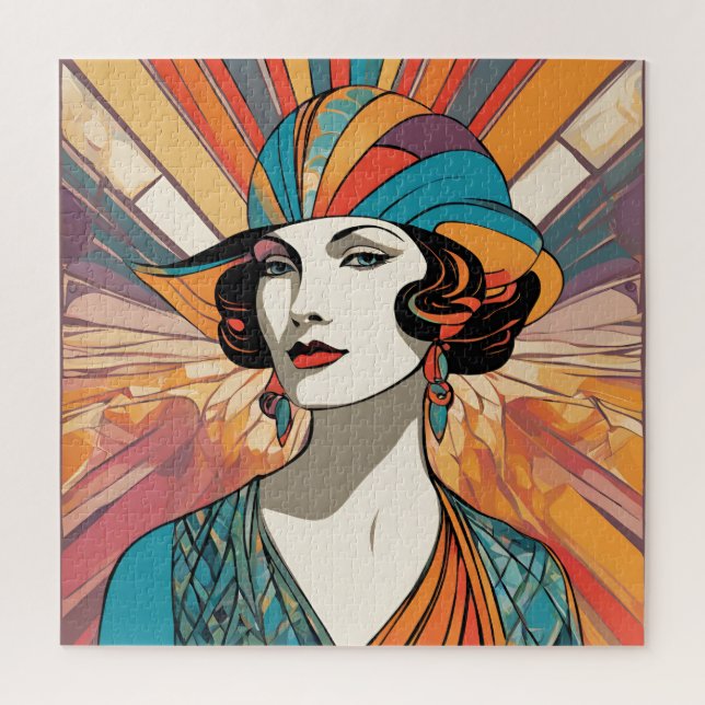 Puzzle Retrato femenino elegante inspirado en el Art Decó (Vertical)