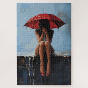 Puzzle Retrato Femenino Emocional con Paraguas Rojo