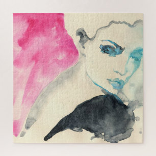 Puzzle Retrato femenino: Ilustracion acuarela