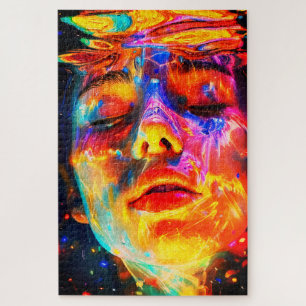 Puzzle Retrato Femenino Subacuático Vibrante al Óleo