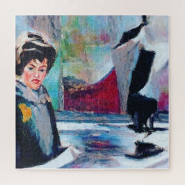 Puzzle Retrato femenino vintage con fondo abstracto