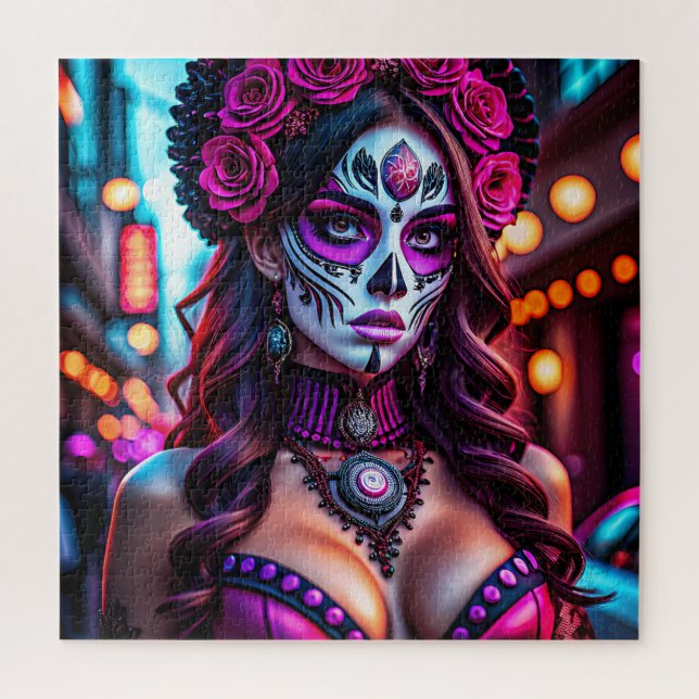 Puzzle Retrato glamoroso Día de los Muertos Catrina con (Vertical)
