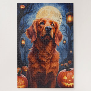 Puzzle Retrato gótico de Halloween de Setter Rojo Irlandé