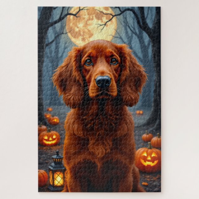 Puzzle Retrato gótico de Halloween de Setter Rojo Irlandé (Vertical)