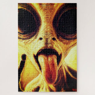Puzzle Retrato juguetón de alienígena en pintura al óleo