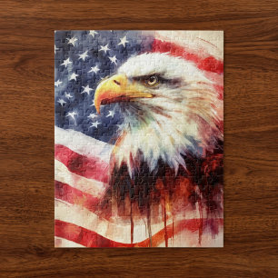 Puzzle Retrato majestuoso de águila calva con bandera est
