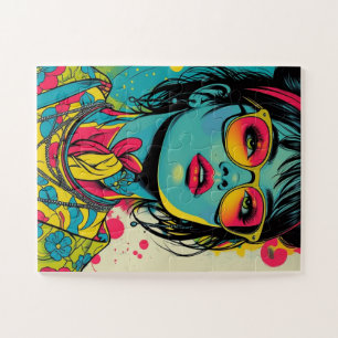 Puzzle Retrato Neon Pop Diva - Arte Retro Audaz y Vibrant