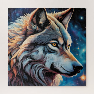 Puzzle Retrato Nocturno Gray Wolf Starry