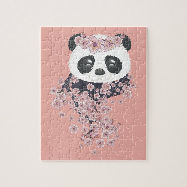 Puzzle Retrato panda Personalizado con flores sakura (Vertical)
