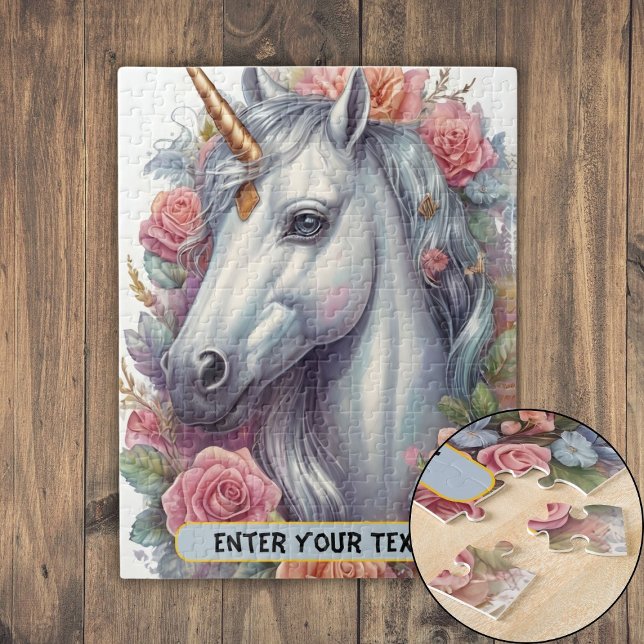 Puzzle Retrato personalizado de unicornio blanco (Personalized White Unicorn Portrait Jigsaw Puzzle)