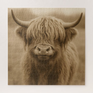 Puzzle Retrato Sepia de Vaca de las Tierras Altas