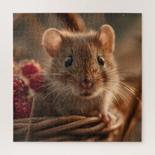 Puzzle Retrato ultra cercano de un adorable ratón salvaje