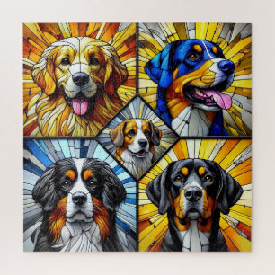Puzzle Retratos de perros en vidrio emplomado con colores