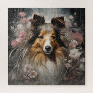 Puzzle Retratos de raza de perro de flores 15