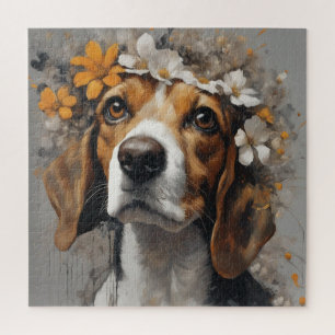Puzzle Retratos de raza de perro de flores 17