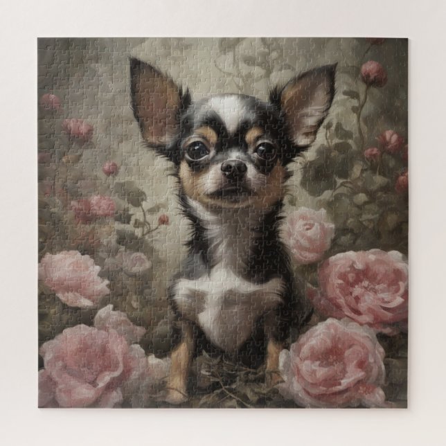 Puzzle Retratos de raza de perro de flores 9 (Vertical)