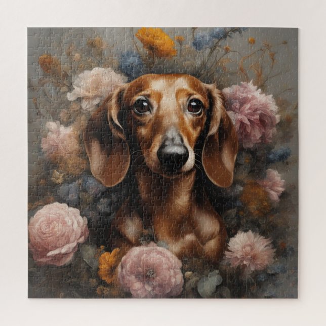 Puzzle Retratos de raza de perros de flores 1 (Vertical)