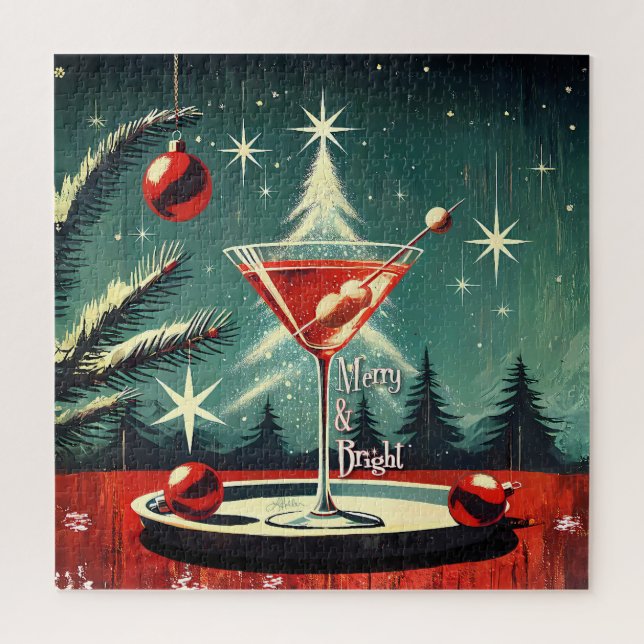 Puzzle Retro 50s Copos de Nieve Martini de árbol de Navid (Vertical)