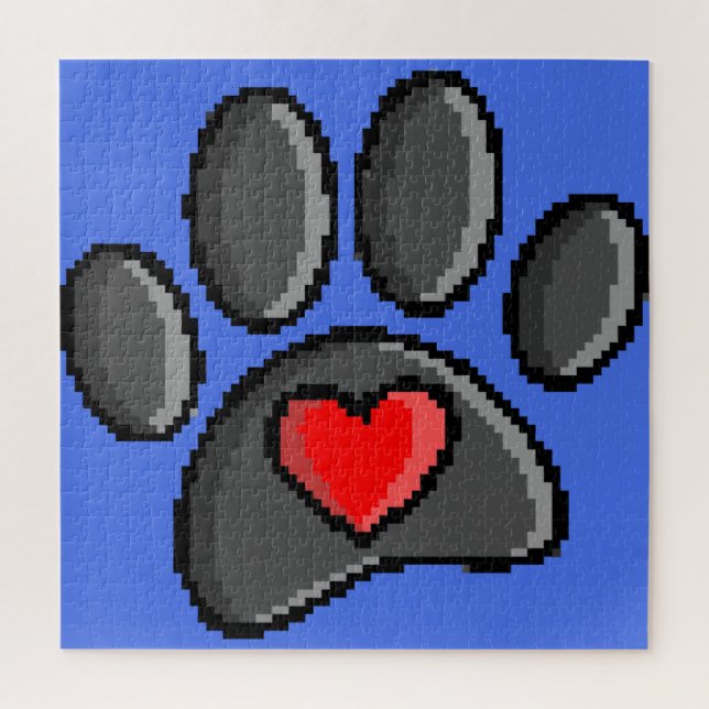 Puzzle Retro 80 Videojuego 8 bits Pixel Art Dog Paw Print (Vertical)