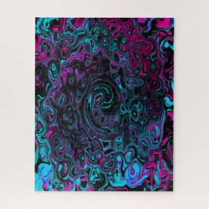 Puzzle Retro Aqua Magenta y Black Abstract Swirl