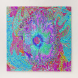 Puzzle Retro Arcoíris Psicodélico Flor de Hibisco Azul