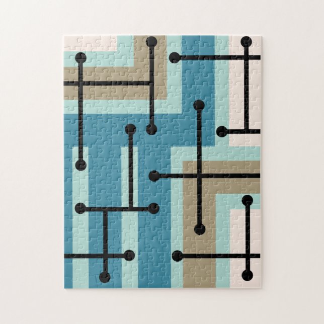 Puzzle Retro Arte Geométrico Maze Turquoise Gold (Vertical)