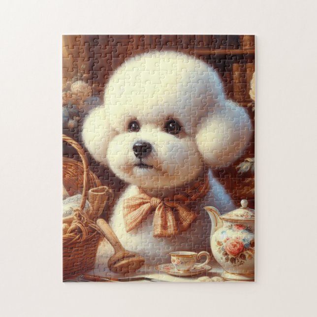 Puzzle Retro Bichon Frisé Pintura (Vertical)