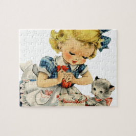 Puzzle Retro Birthday Girl Cake Cat Artwork