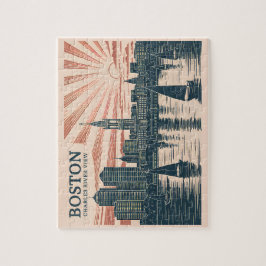 Puzzle Retro Boston Sailboat Skline Art Classic Bold