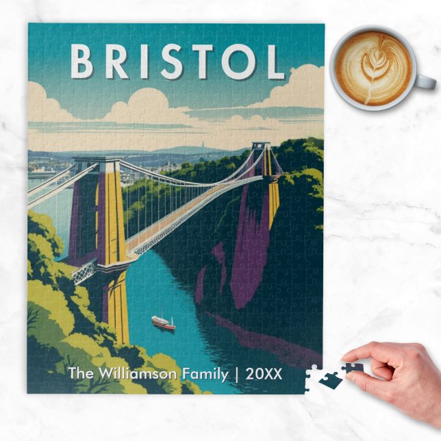 Puzzle Retro Bristol Puente Colgante de Clifton (A jigsaw puzzle with picture of the Clifton Suspension Bridge, Bristol, UK in a retro poster style)