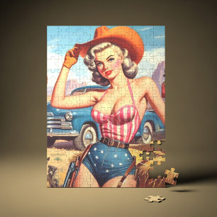 Puzzle Retro Cowgirl Pin