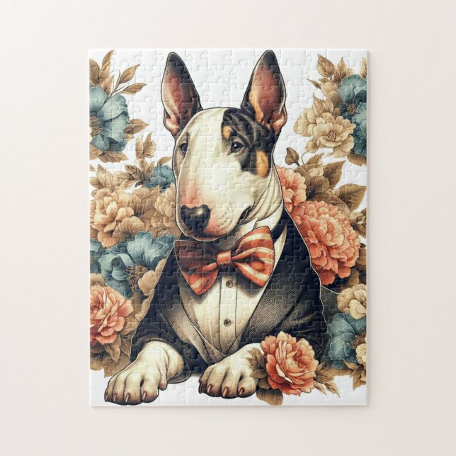 Puzzle Retro Cute Floral Bull Terrier (Vertical)