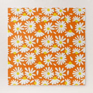 Puzzle Retro daisy floral: cosecha naranja.