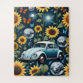 Puzzle Retro Disco Balls Sunflowers y Hippie Bug Car