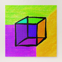 Puzzle Retro geométrico surrealista de cubos dibujados a 