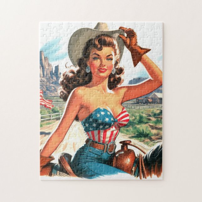 Puzzle Retro Hermosa Cowgirl Pin Up (Vertical)