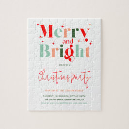 Puzzle Retro Merry and Bright Christmas Party Invitation