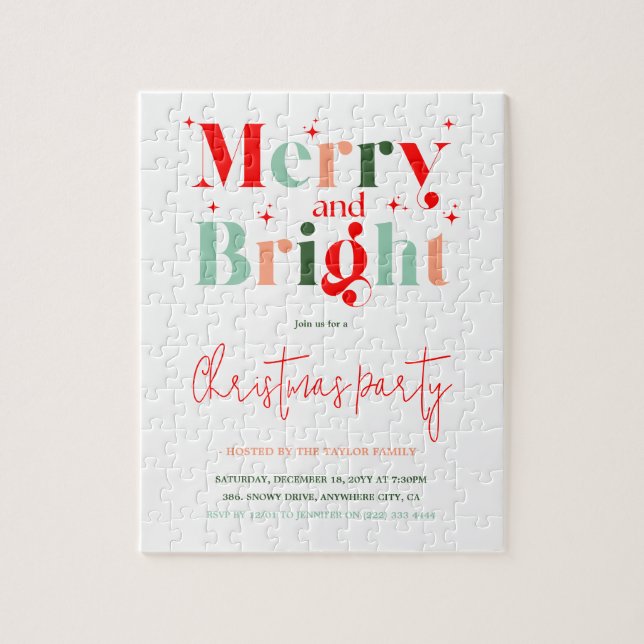 Puzzle Retro Merry and Bright Christmas Party Invitation (Vertical)