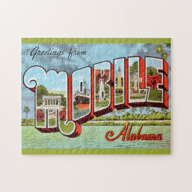 Puzzle Retro Mobile Alabama Postcard (Horizontal)