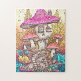 Puzzle Retro Mushroom Village Ilustracion Art