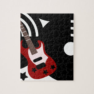 Puzzle Retro Musical Rock Red Stars Guitar