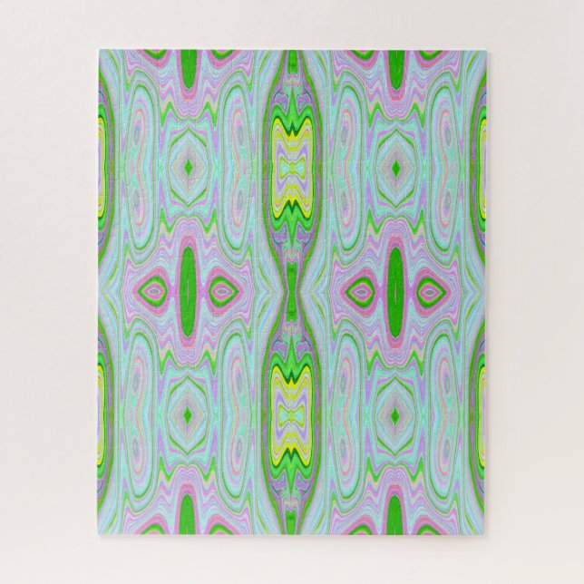 Puzzle Retro Resumen Rosa, Lime Green y Aqua Pattern (Vertical)