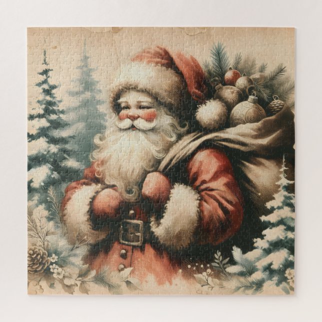 Puzzle Retro Santa Claus con ornamentos (Vertical)