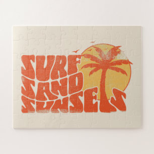 Puzzle Retro Surf Sand Sunsets Palm Tree Beach Vibes