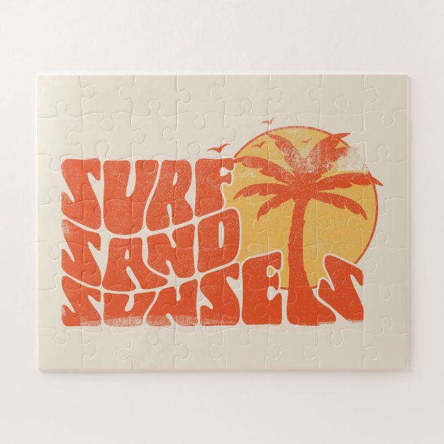 Puzzle Retro Surf Sand Sunsets Palm Tree Beach Vibes (Horizontal)