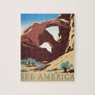 Puzzle Retro Ver América Western Vaqueros Desierto Arco W