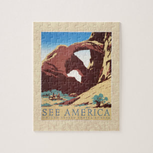 Puzzle Retro Ver América Western Vaqueros Desierto Arco W