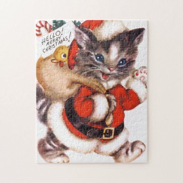 Puzzle retro vintage Christmas cat (Vertical)