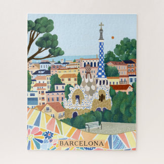 Puzzle Retro Watercolor Barcelona Spain Travel