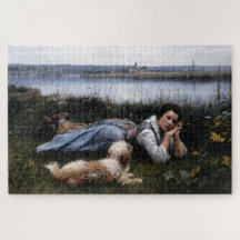 Reverie (Chica que yace en la hierba con su perro)